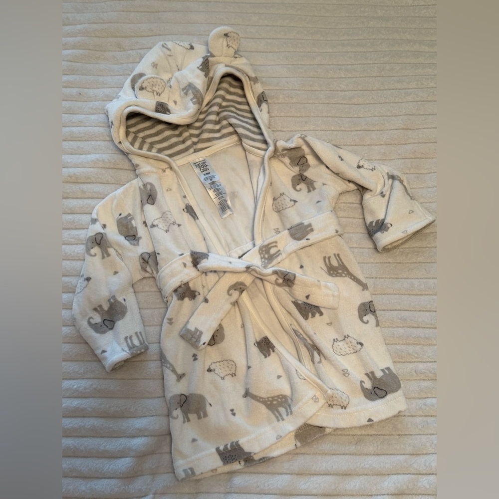 Carter's Cream and Gray Animal Print Kids Pajama Robe